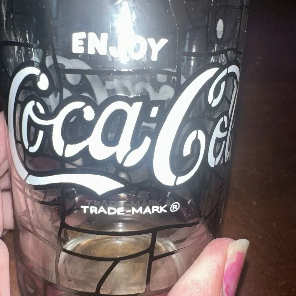 Coca-Cola Vintage Glass Purple Black White Tiffany style stained glass 1970’s